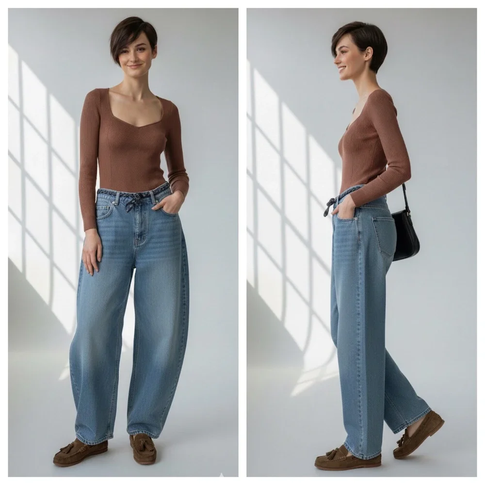 Abercrombie Fitch LuxeLoft Top Women's Ribbed Sweetheart Neck Brown Sz S Preppy - Picture 9 of 16